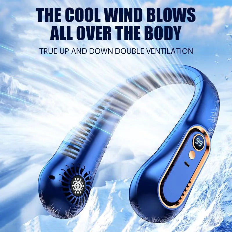 Portable Bladeless Neck Fan - USB Rechargeable with 5-Speed Wind & Digital Display
