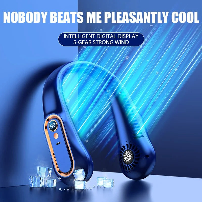 Portable Bladeless Neck Fan - USB Rechargeable with 5-Speed Wind & Digital Display