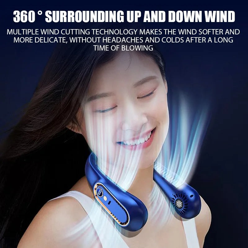 Portable Bladeless Neck Fan - USB Rechargeable with 5-Speed Wind & Digital Display